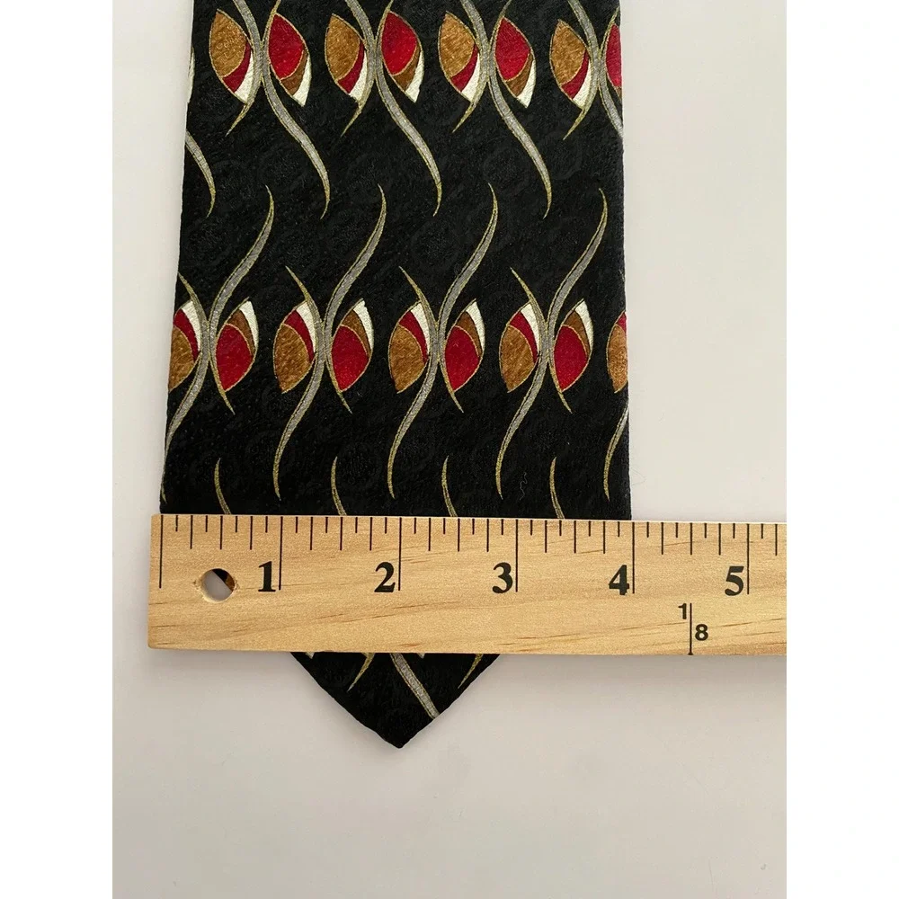 Repp Ltd Mens Silk Tie Black‎ Red Gold Abstract Geometric Jacquard X-Long 4 Inch